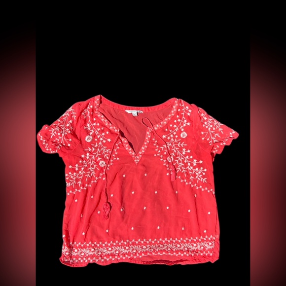 American Eagle Outfitters Tops - Women’s Embroidered Red Peasant Top